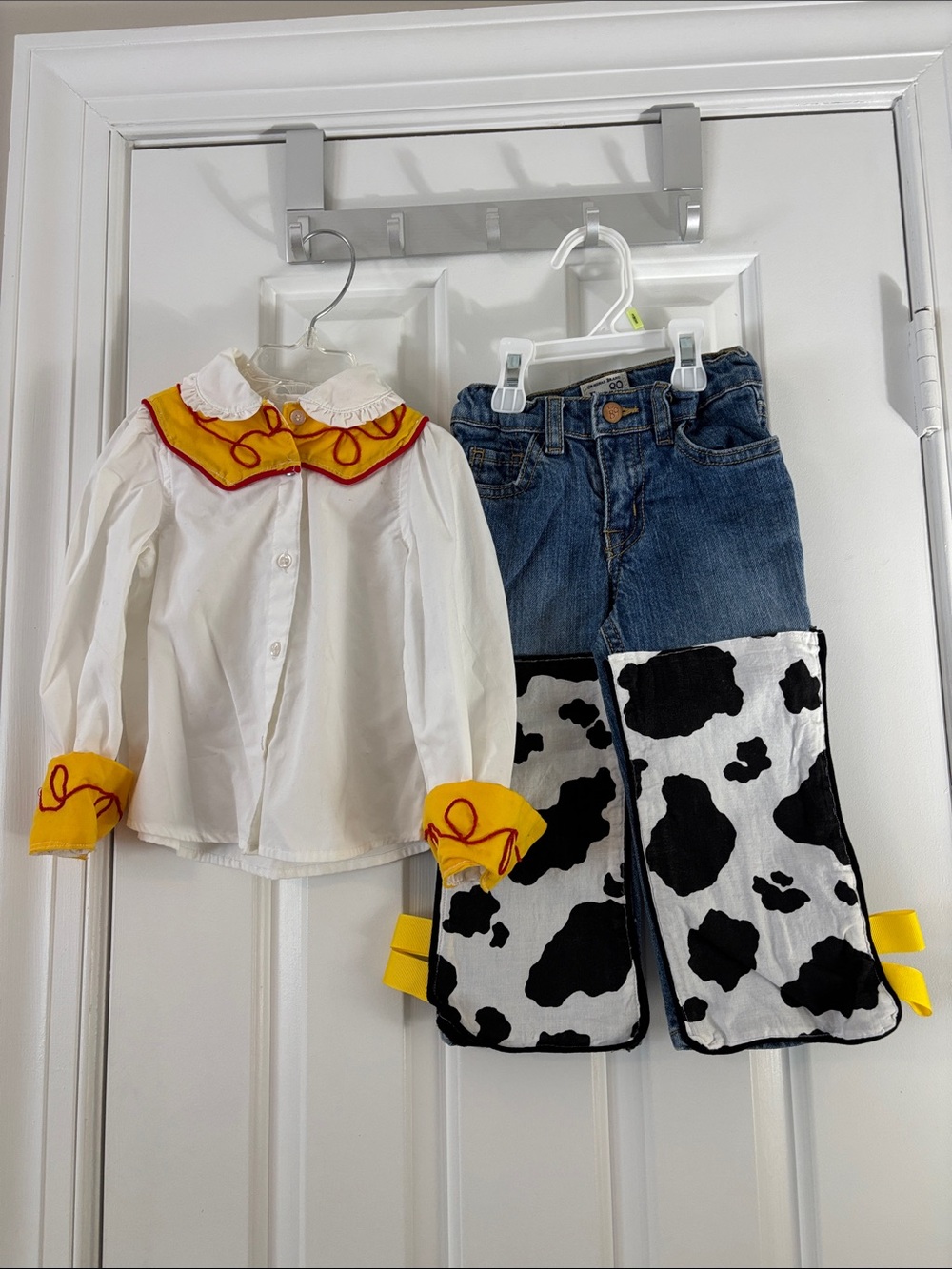Jessie Cowgirl Costume Set - White Shirt & Black/White Cowprint Chaps (Kids)